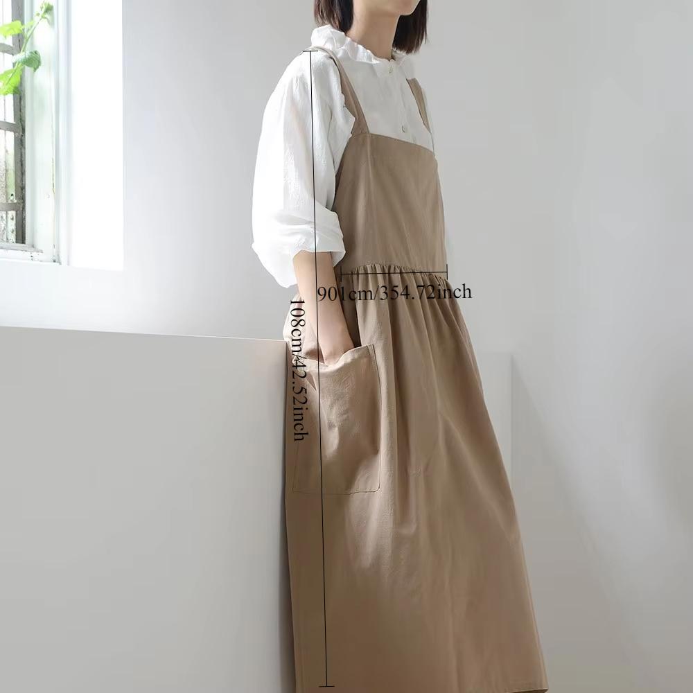 

Korean Large Apron Cotton Linen Kitchen Florist Overalls Clean Baking Coffee Shop Use Work Uniforms хакі