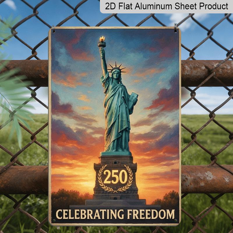 

2D Flat Aluminum Sign Measures 7.87*11.8 Inches and Celebrates 250 Years of History with A Patriotic Design Featuring The Statue of Liberty At 20*30cm
