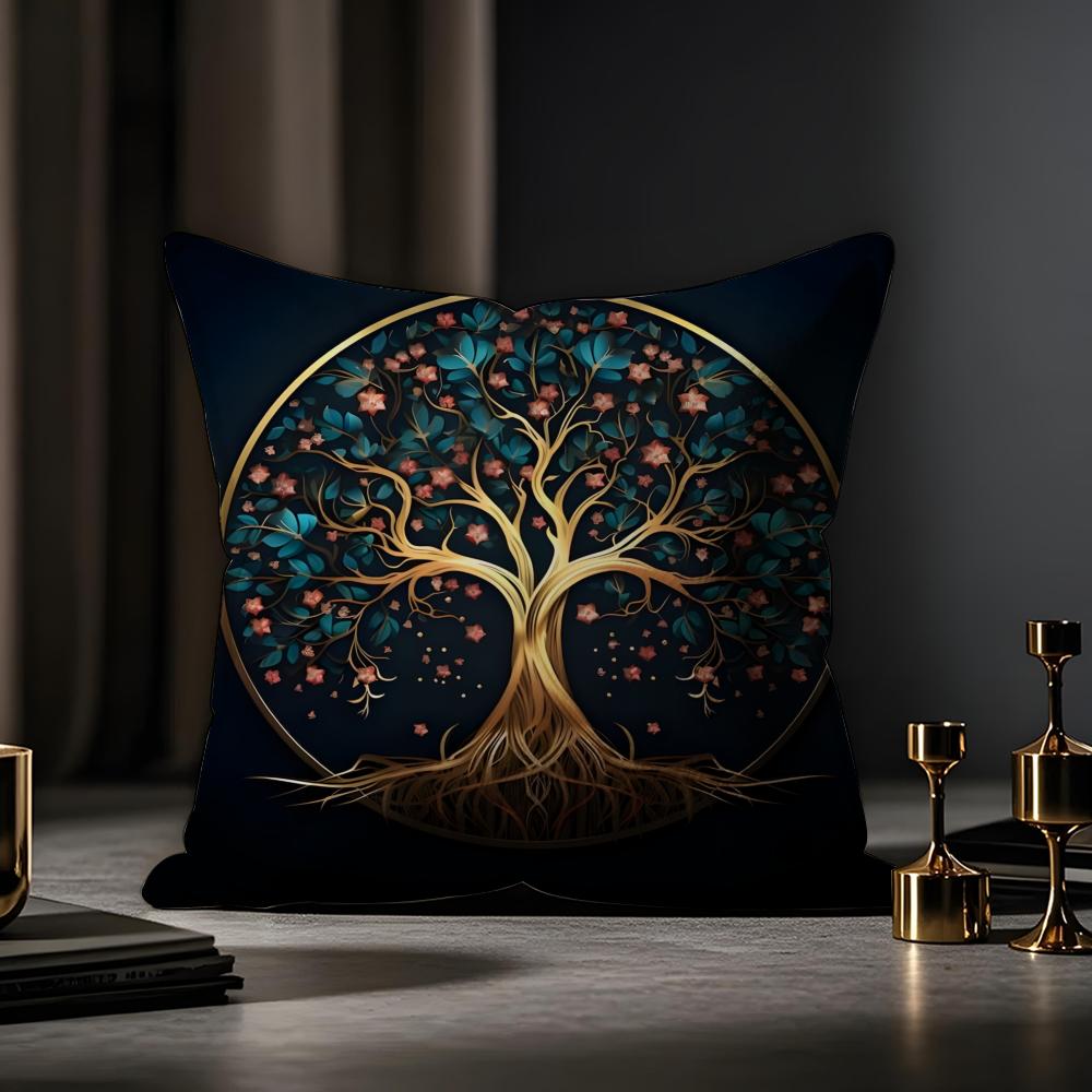 Tree Of Life Cushion Plant Floral Cushion Cover Anti-dustmite Pillowcase Invisible Zipper Silky Short Plush Sofa Cushion Cover