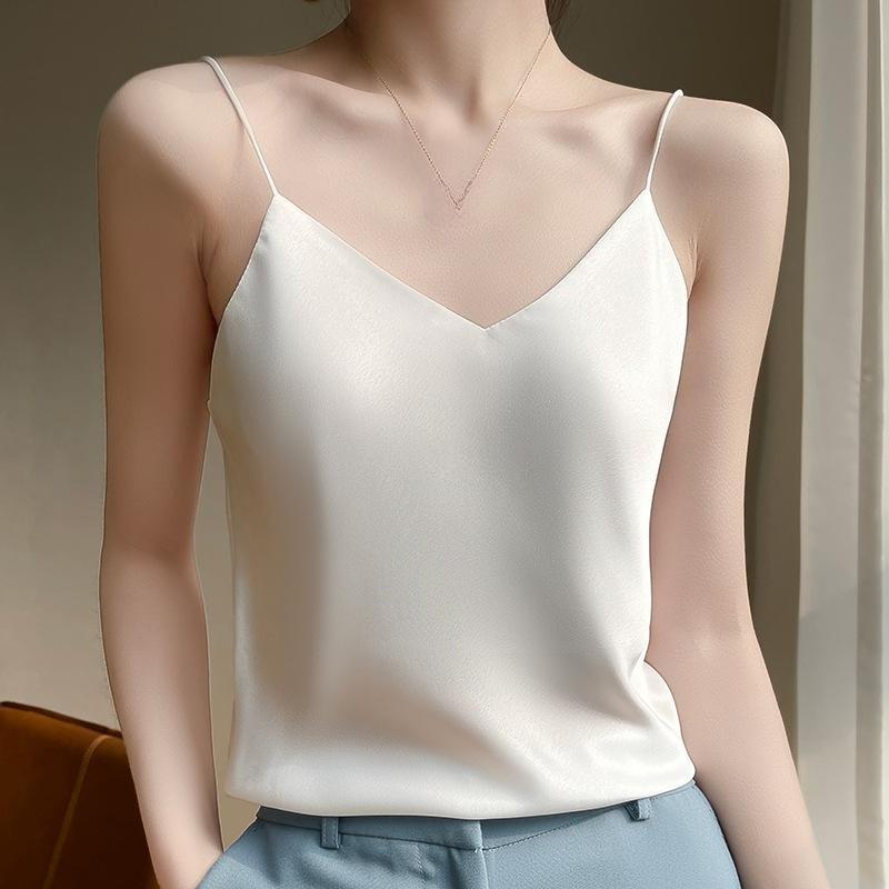 Tank Top Satin Silk Halter Crop Tops Women Summer Camis Backless Camisole Fashion Casual Tube Lady Sleeveless