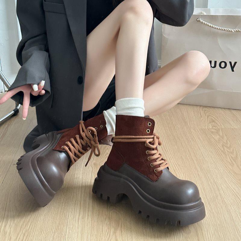 

Короткая труба жареная улица толстая подошва осень повышенный новый смысл 2025 ретро рабочие ботинки британские ботинки Мартин женский взрослый 40 темно-коричневого