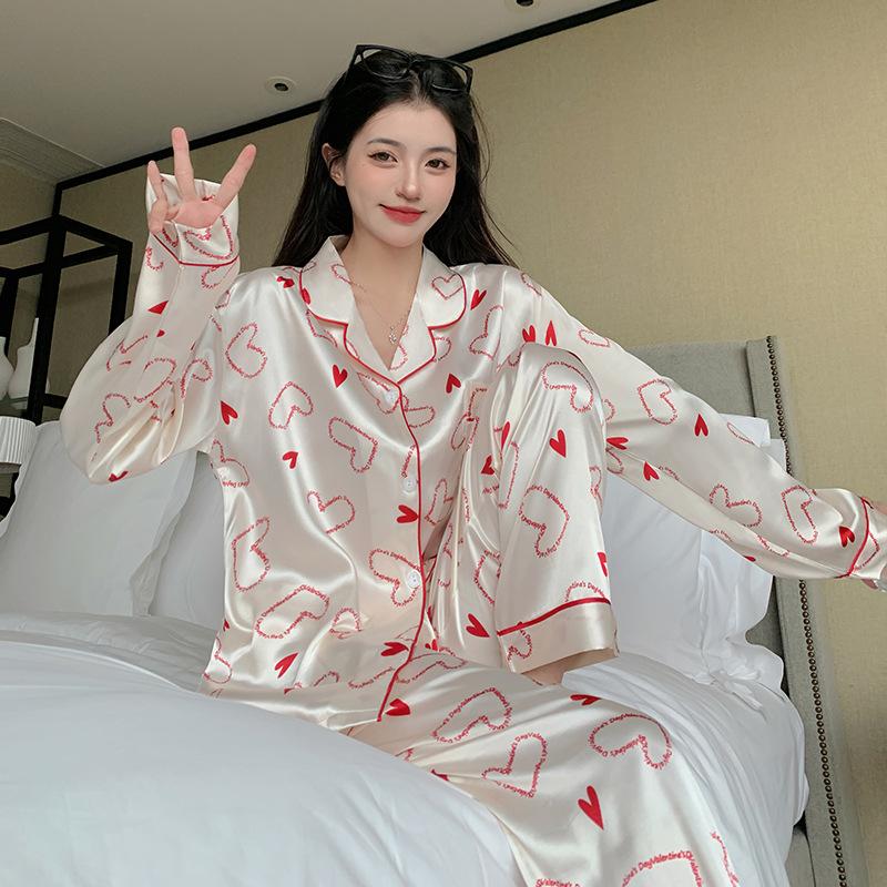 

Sweet Wind Pajamas Women S Spring Summer Long-Sleeved Cardigan Suit Loose And Comfortable Can Be Worn Outside Loungewear Winter Real Shot 2XL