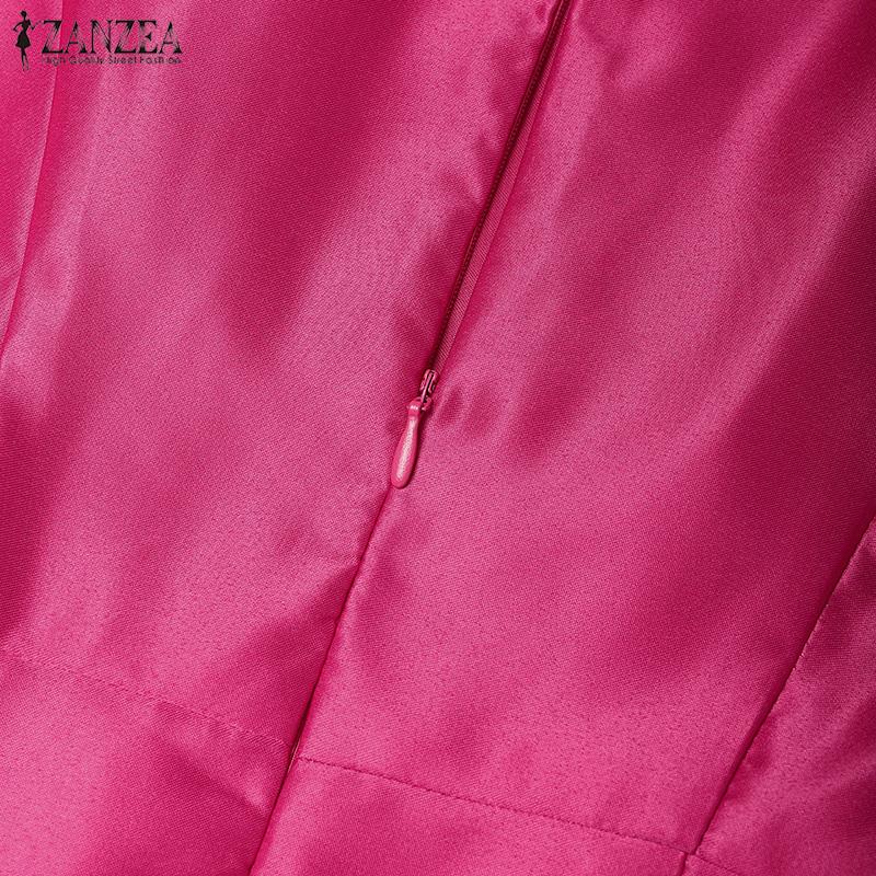 ZANZEA Women Casual Round Neck Summer Short Sleeve Satin Dress