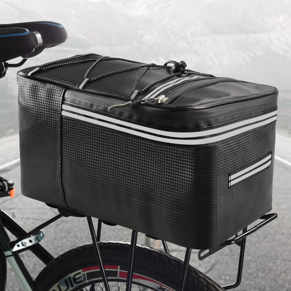 15L Mountain Bike Tail Bag with Reflective Stripes&Zipper Bike Rear Seat Cargo Bag Multi Pocket Elastic Strap for Outdoor Travel