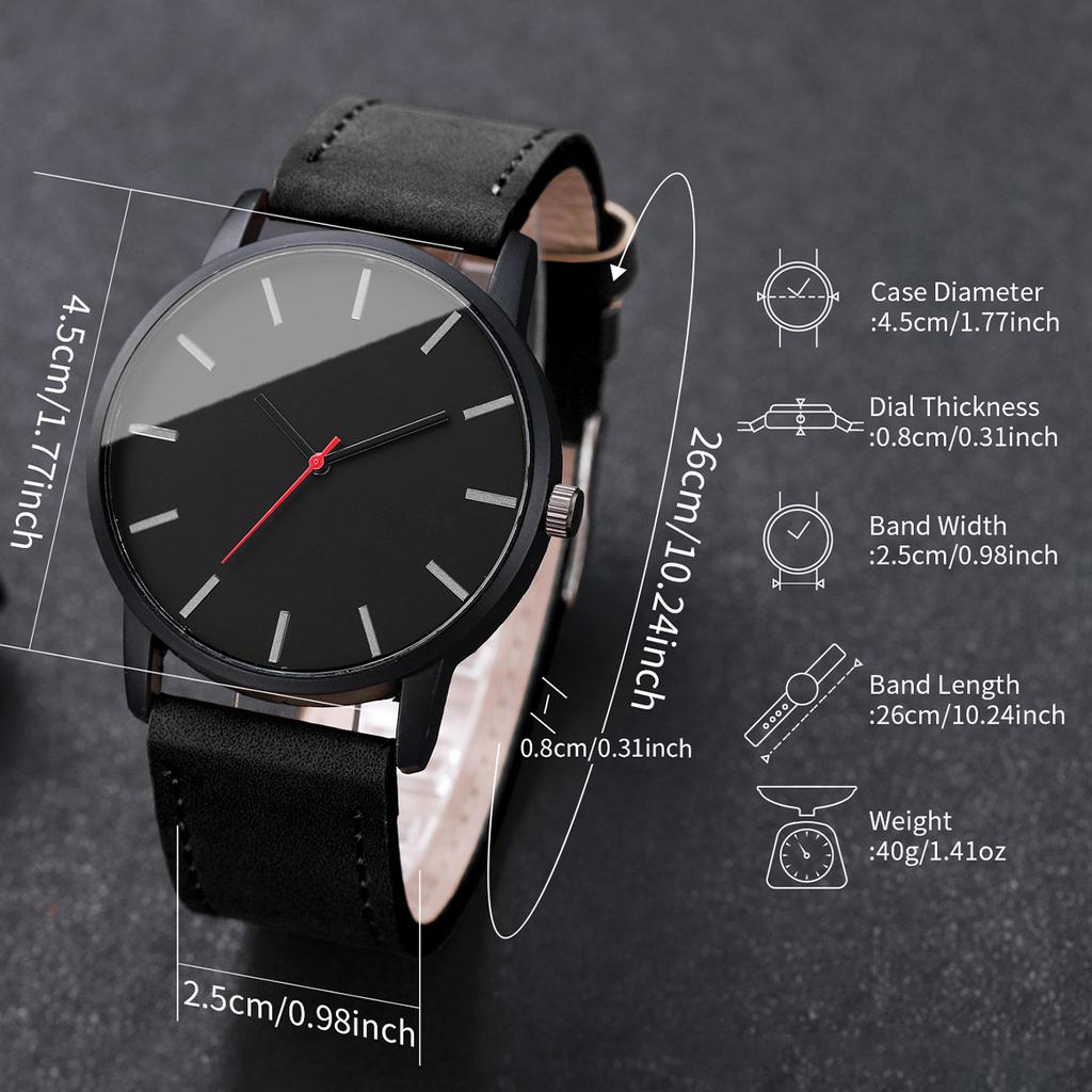 2PCS/Set Men Business Watches Fashion Ultra-thin Dial Leather Band Quartz Watch Simple Clock for Men Reloj Hombre