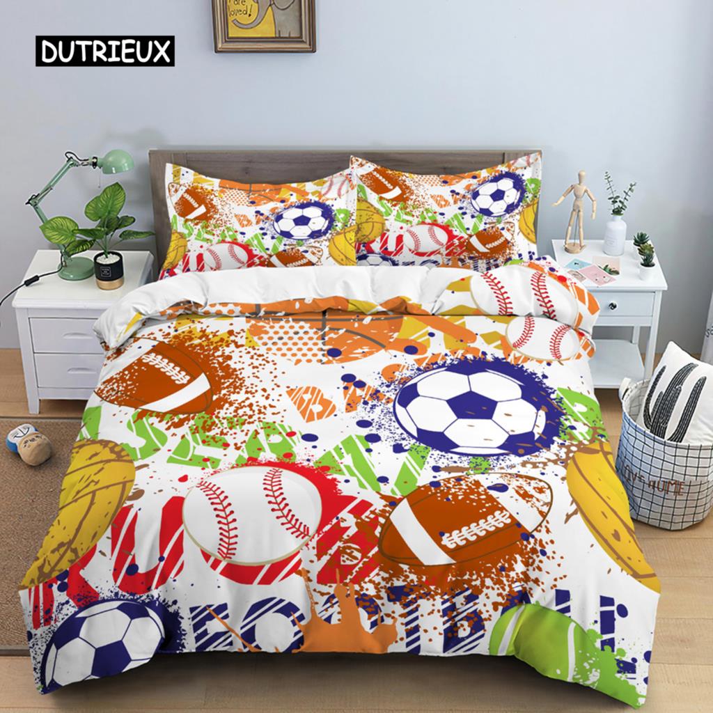 Cartoon Football Duvet Cover Colored Graffiti Sports Theme for Boys Teens Bedroom Decorations Bedding Set Football Lovers' Gift