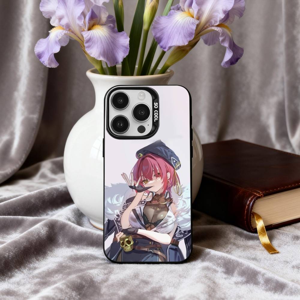 

H-Houshou M-Marine H-Hololive-E Phone Case For iPhone17,16,15,14,13,12,11 Plus,Pro Max Black Candy Silver Plated Cover iPhone15