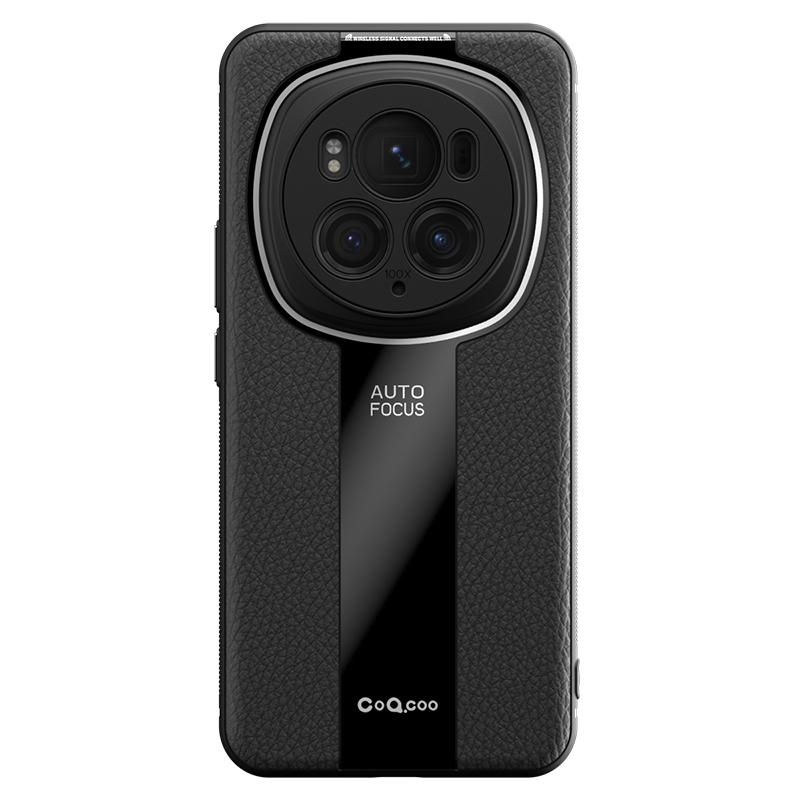 

Q.COO For Honor Magic6 Pro 5G Shockproof Cover PU Leather+TPU+Acrylic Cell Phone Case Black