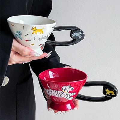 Creative Irregular Ceramic Coffee Cups Cute Cartoon Puppy Mugs High End Office Breakfast Milk Cup Exquisite Household Tableware