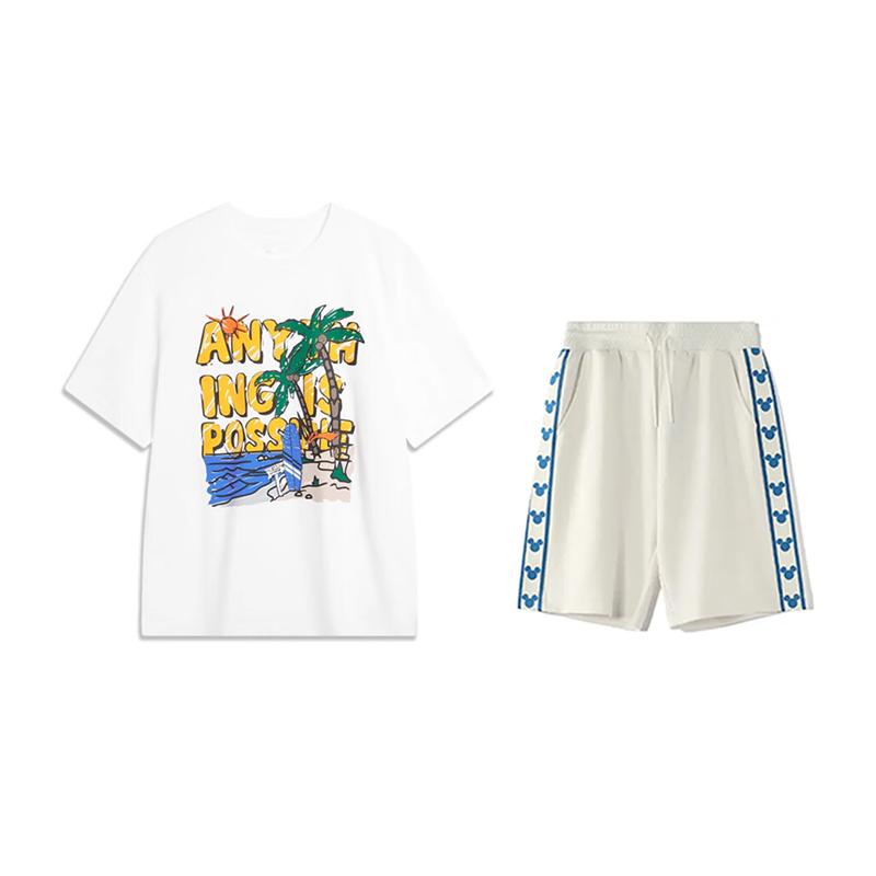 

Li-Ning Cooling Round Neck Short Sleeve T-Shirt Breathable Comfortable Versatile Shorts Casual Sports Suit Unisex Sportswear AHSU707-2+YKSV129-1 S