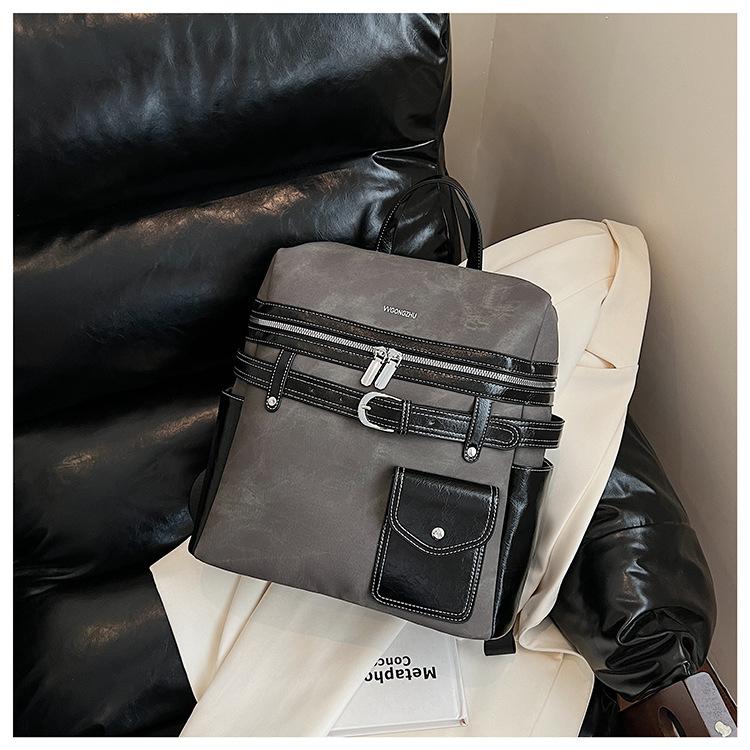 

Джинсовый рюкзак с вставками женский 2025 новый корейская версия модный простой дорожный рюкзак большой вместимости повседневный рюкзак тренд чёрный