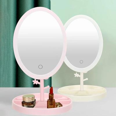 Oval Makeup Mirror USB Charging Endurance Three Light Sources At Will Switch Girls Dormitory Desktop Folding Vintage Mirror