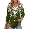 Women's Round Neck Pull Stripe Decorative Button Top Casual Color 3/4 Sleeve T Shirt