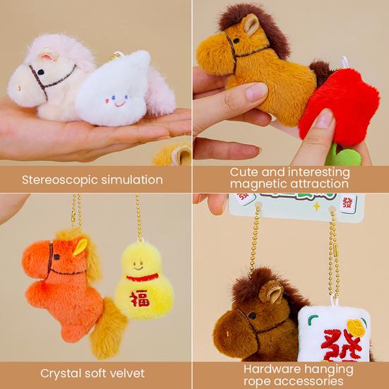 2Pcs Horse Plush Doll Year of The Horse Plush Mascot Cute Pony Backpack Keyring