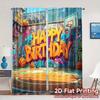 2pcs   2D FLAT PRINTING Curtains (Without Rod) Graffiti Hoops Minimalist Popular Curtains Versatile Polyester Fabric Curtains