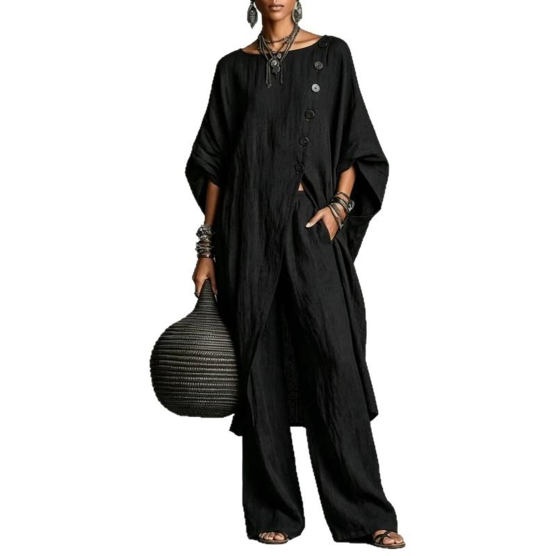 2026 Womens Asymmetrical Shirt Set Casual Urban Fashion Long Sleeve Pants