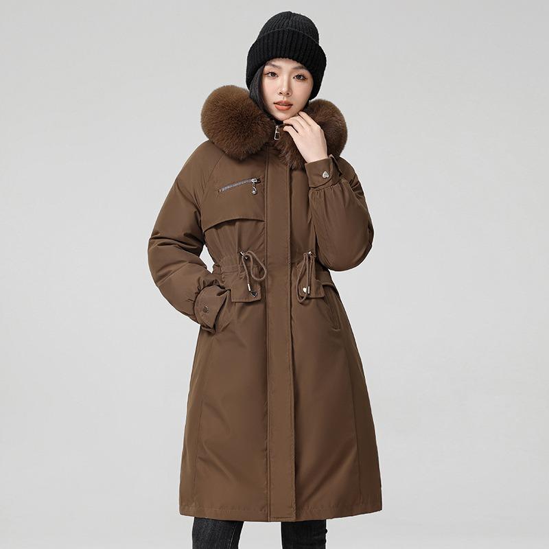 New women's long fashion hooded big fur collar cotton coat, thin versatile cotton coat