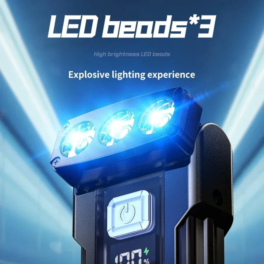 Portable Mini LED Flashlights USB Rechargeable EDC Flashlight with Battery Display Magnetic Working Light 7 Modes Fishing Torch