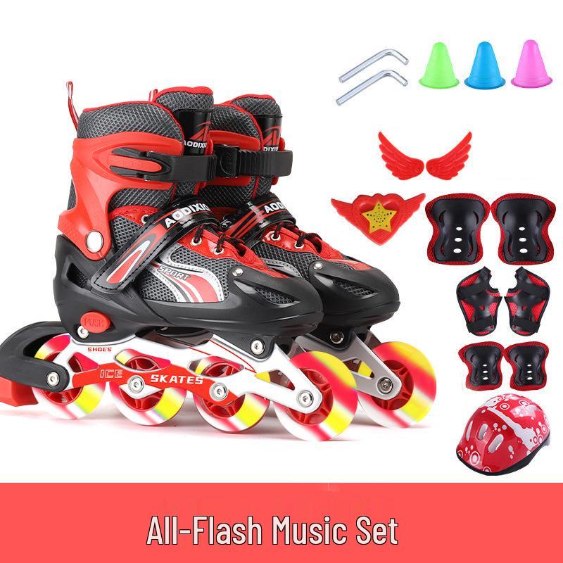 Nastavitelná sada kolečkových bruslí s blesky pro začínající děti