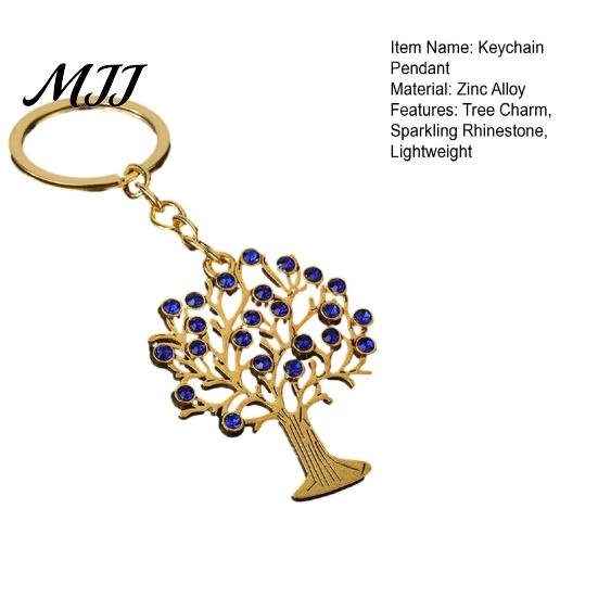 Durable Metal Keychain Pendant Rust Resistant Retro Hollow Tree Charm Keyring Key Chain with Rhinestone Inlay Backpack Accessory