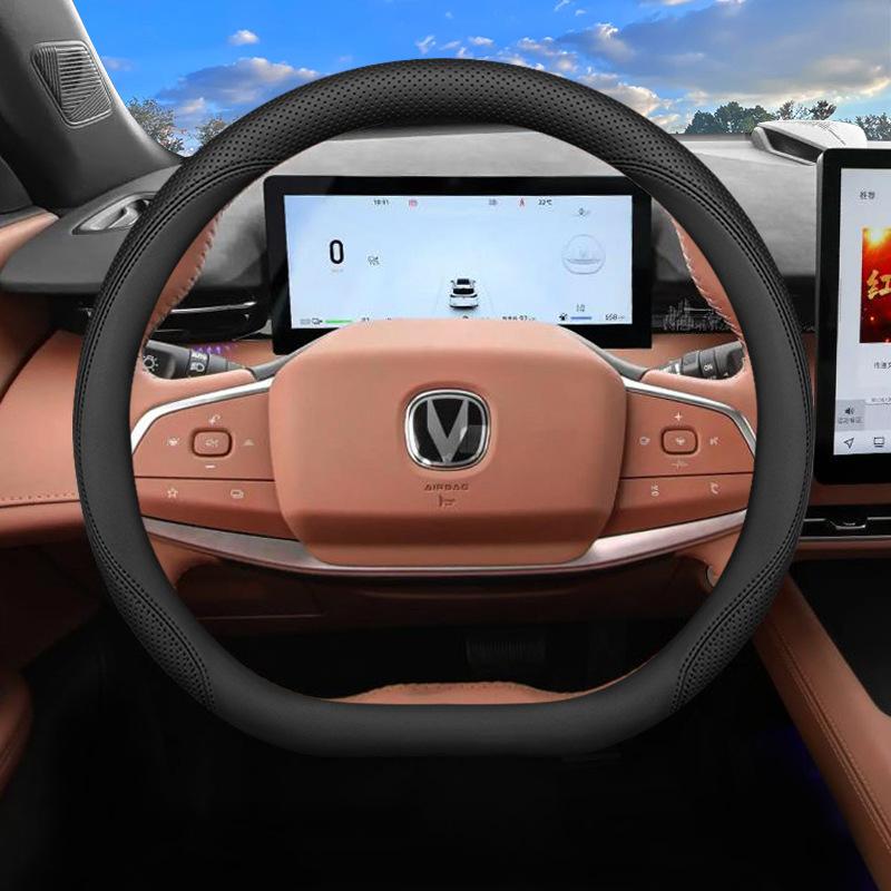 2026 For Changan Car Steering Wheel Cover Nappa Leather Fit CS35 Plus CS55 Plus CS75 Plus UNI‑T UNI‑K UNI‑V Car Accessories