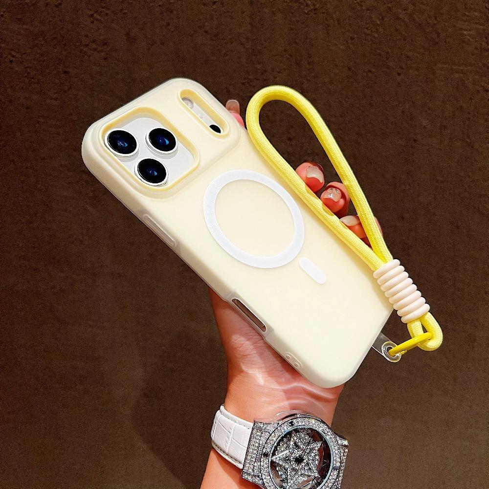 Candy Contrast Lanyard Magnetic Phone Case for IPhone 17 Air 16 15 14 13 12 Pro Max 11 Hand Wrist Strap Matte Soft TPU Cover