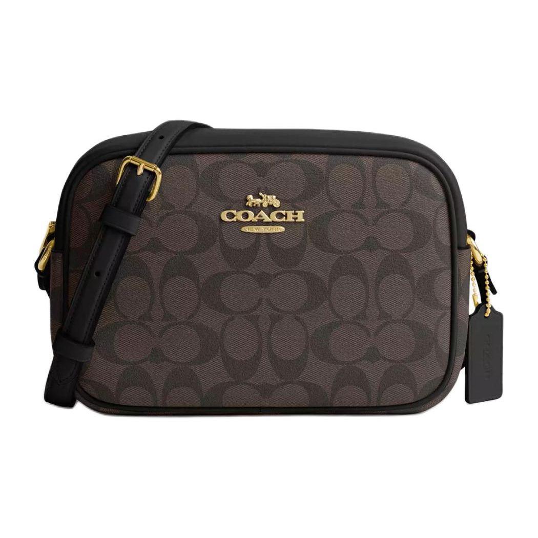 Coach Jamie 22 Classic Monogram Gold Hardware Zipper Coated Canvas And Smooth Leather Crossbody Bag Medium Women crossbody bag Black Brown CR135-IMAA8 Basic Set (Bag+Dust Bag)