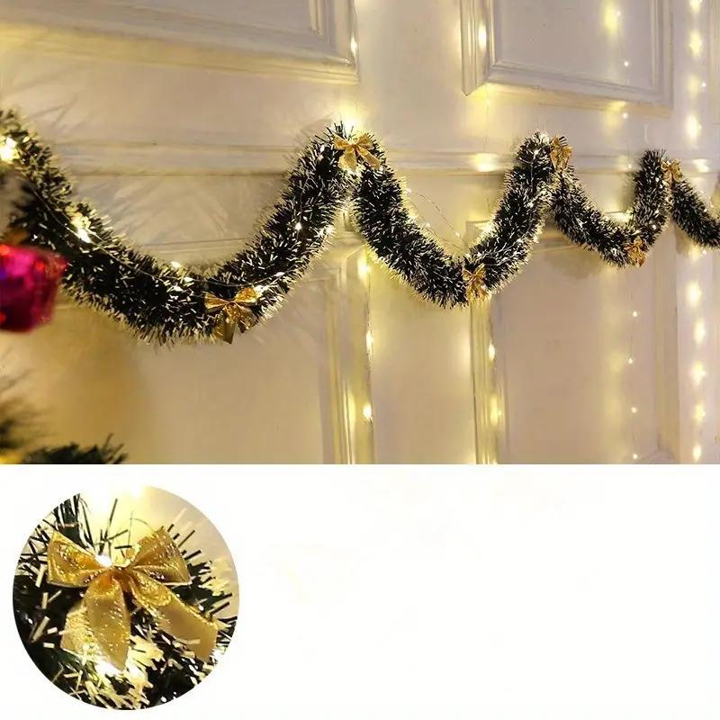 2M Prelit Christmas Tinsel Garland with Lights,Lighted Garland Christmas Tree Decorations Twist Hanging Foil Garland for Xmas Party Stairs Decor