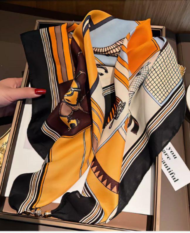 Magnetic - Printed Silk Scarf/ Neck Warmer, Fashionable And Versatile Silk Scarf