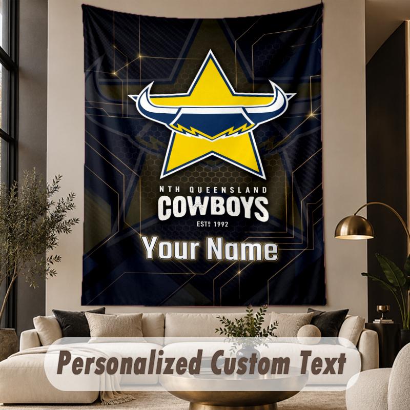 Custom Text Tapestry North Queensland Cowboys Print Wall Tapestry Indoor Living Room Wall Decor