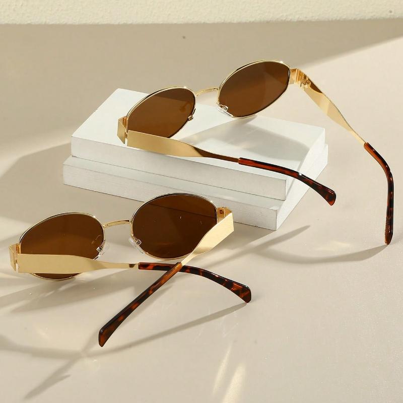 Oval Stylish Metal Frame Vintage Eyeglasses For Women, Fashion Accessory For Summer Beach Vacation,Outdoor,Travel