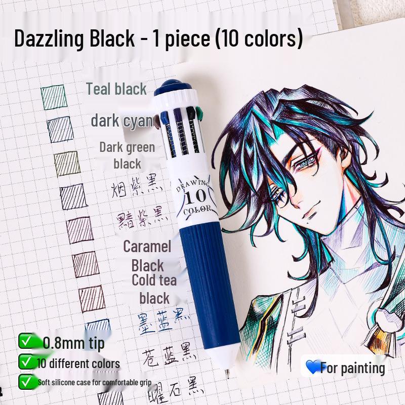 Modrý Fruit 60barevný vícebarevný set kuličkových per s měkkým úchopem - Stiskací psací nástroj 10 v 1