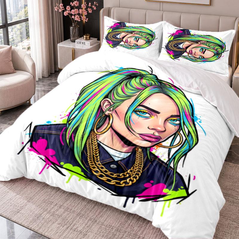 Billie Eilish 3Pcs Bedding Set Duvet Cover With Two Pillowcases For Bedroom Home Decoration