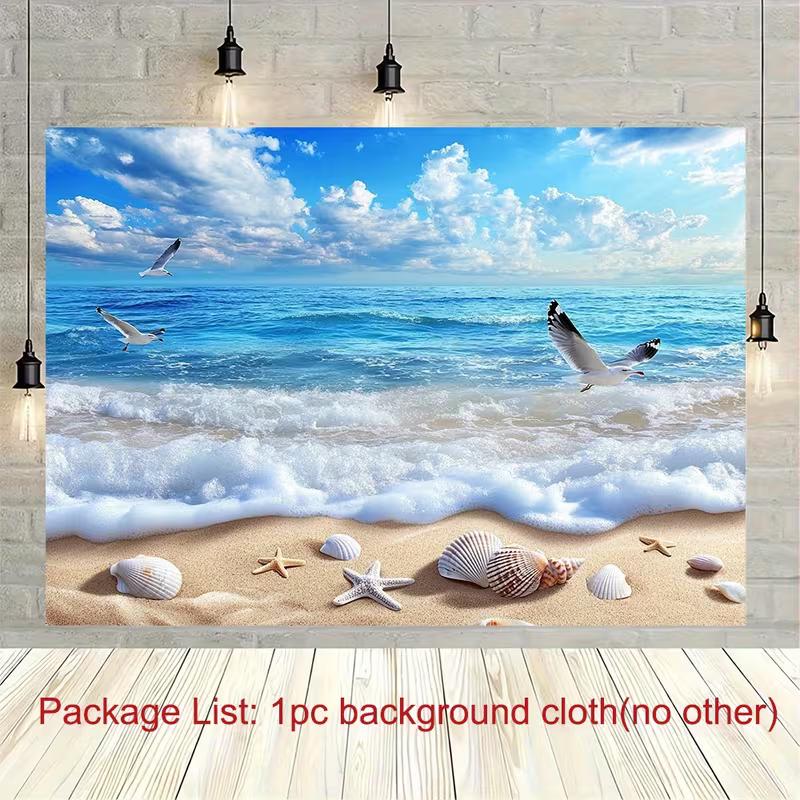 

2D Coastal Seaside Tapestry, Sandy Beach with Seashells Wall Hanging 47.2x31.5inch/120*80cm