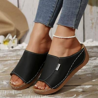 Summer Ladies Thick-soled Slippers, Large Size One-word Wide Strip, Thick-soled Fish Mouth Slippers