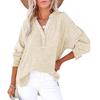 Camicia da Donna Scollo a V Bottoni Mezza Abbottonatura Manica Lunga Pullover Top Colore Unico Vestibilità Larga Top Pieghettati Maglietta Casual Uso Quotidiano