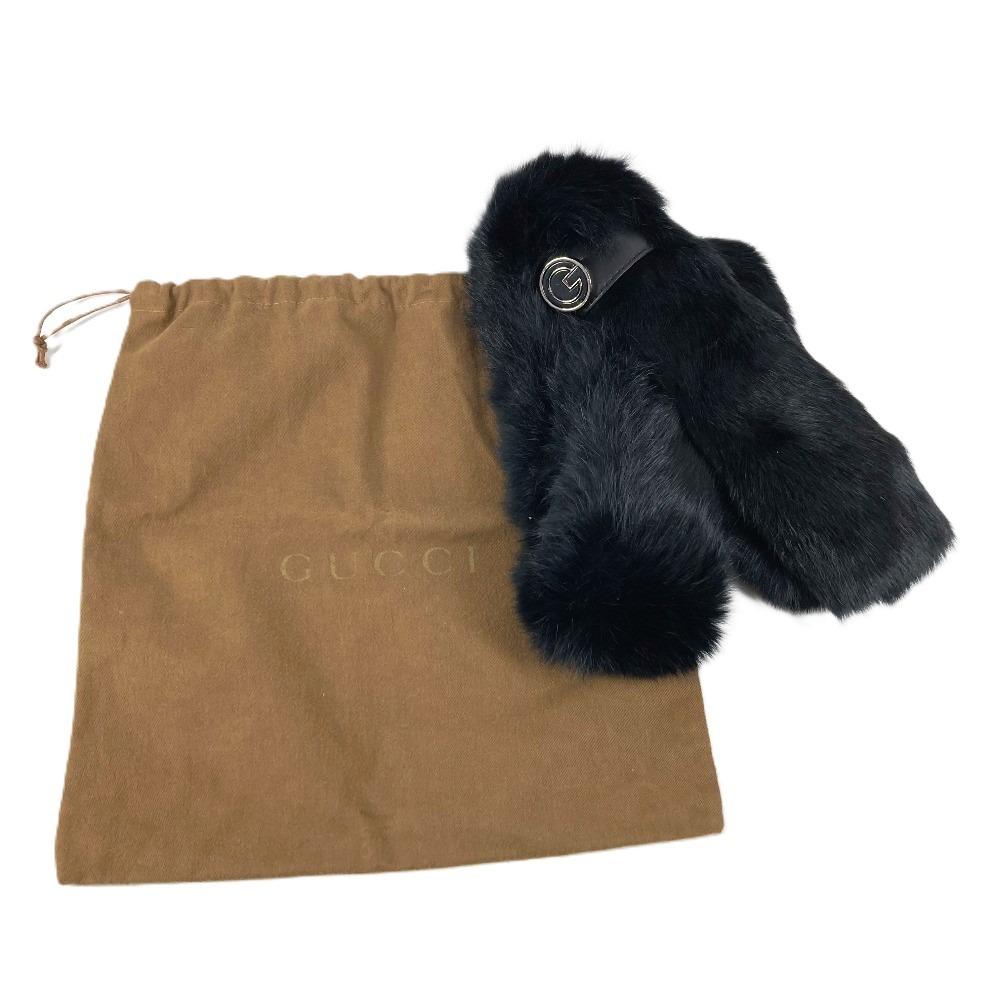 GUCCI 185746 G logo Fur tippet  Scarf fur Black