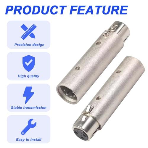 Xiatiaosann 3-Pin XLR To 5-Pin XLR Adapter, 5-Pin Male To 3-Pin Female Adapter/5-Pin Female To 3-Pin Male Adapter (Pack of 2) for Musical Instruments
