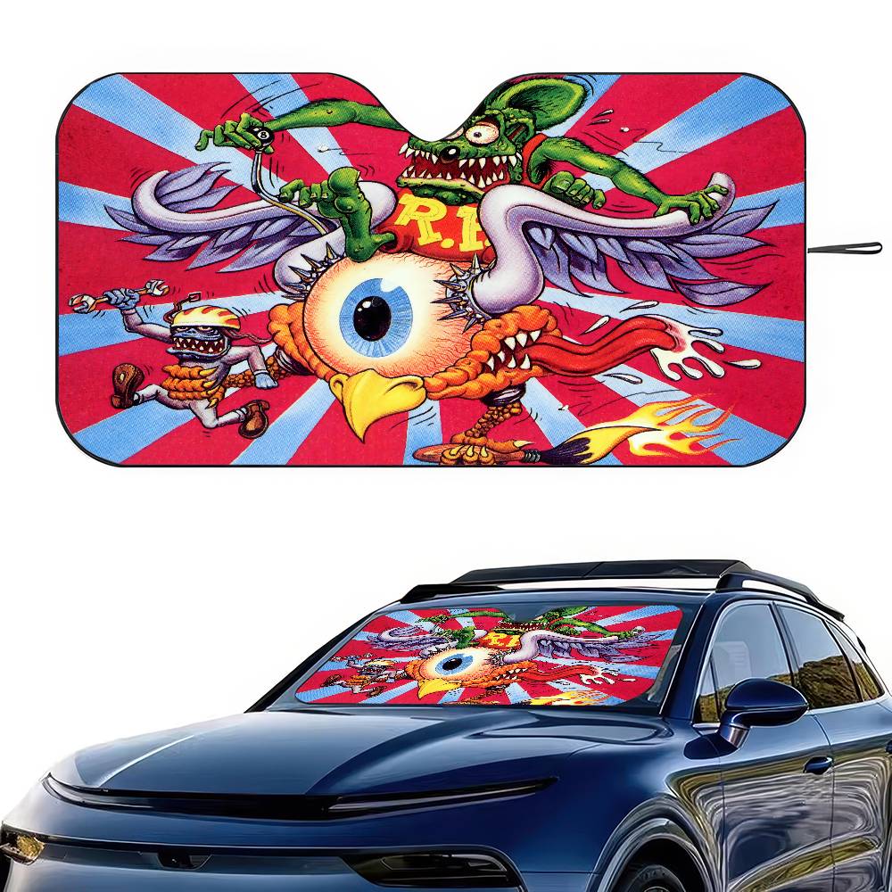 Rat Fink Printed Windshield Sunshade Anime Cute Car Front Windshield 70x130cm Sun Visor Heat Reflector