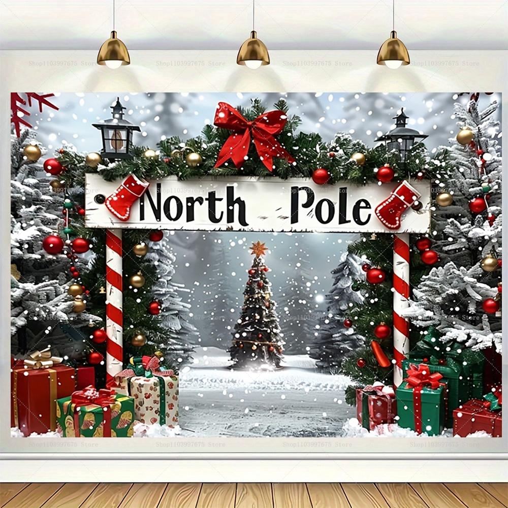 Christmas North Pole decorations, Christmas holiday party decorations, photography backdrop banner, photo booth props, party supplies5398