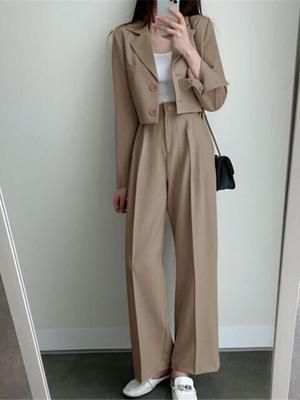 Büro Stil Elegante Zwei Stück Set Damen Outfits Taschen Solide Vintage Patchwork Hosen Anzüge Weiblichen Koreanischen Mode Designer Casual Sets