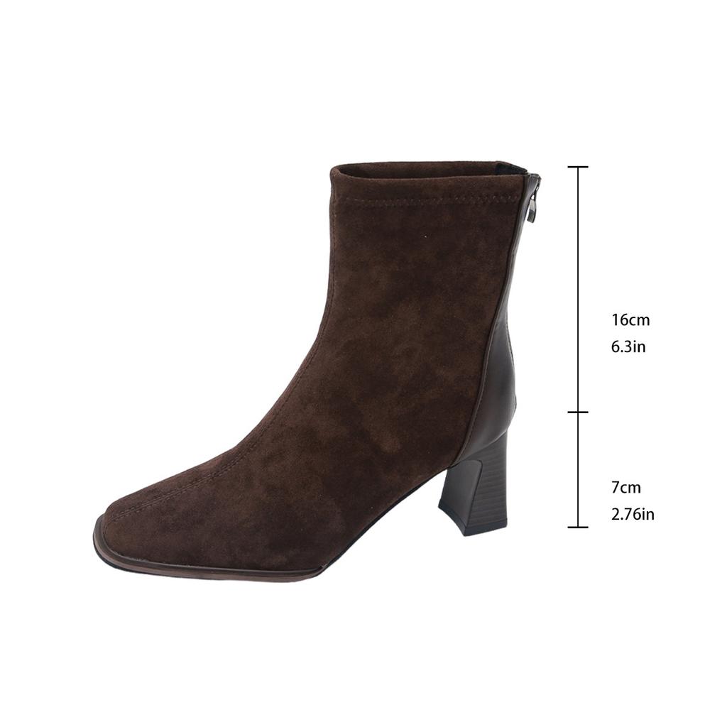 Large Size Square Toe Suede High-heeled Fashion Boots 2025 Winter New Retro Slim Elastic Skinny Boots for Women