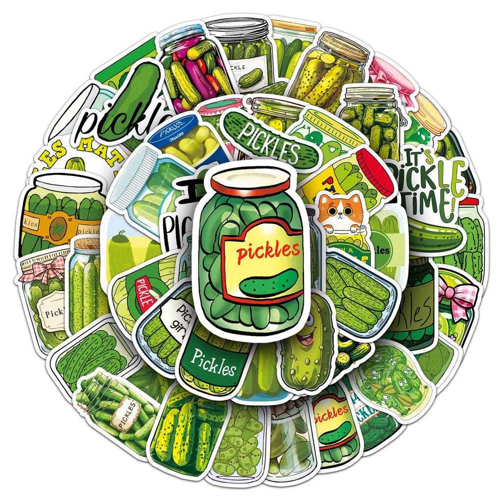 50-Piece Pickles Graffiti Stickers: Cartoon Food Decor for Water Bottles, Phones, Luggage, and Skateboards