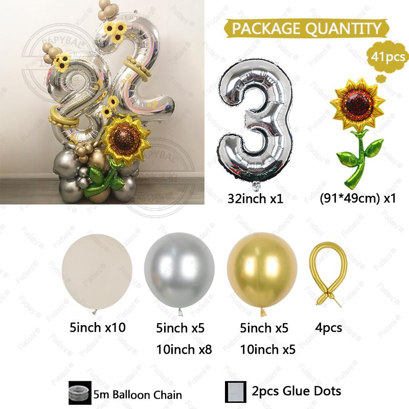 

41PCS Beautiful Sunflower Foam Globos Golden Digital Set Birthday Party Decor Colorful Home Decor Holiday Baby Shower other