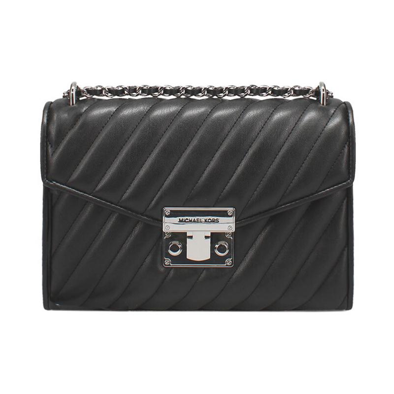 MICHAEL KORS Rose Chain Quilted Silver Buckle Flap Faux Leather Crossbody Bag Medium Women s Black чёрный