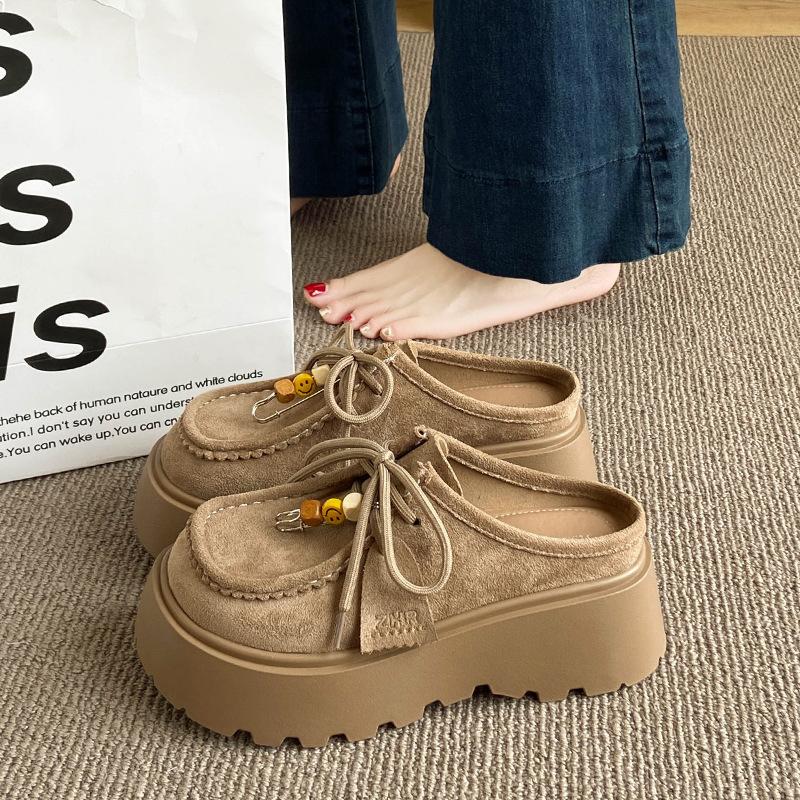 Thick bottom heightening bag head half slippers women's summer wear new one-pedal with skirt sandals