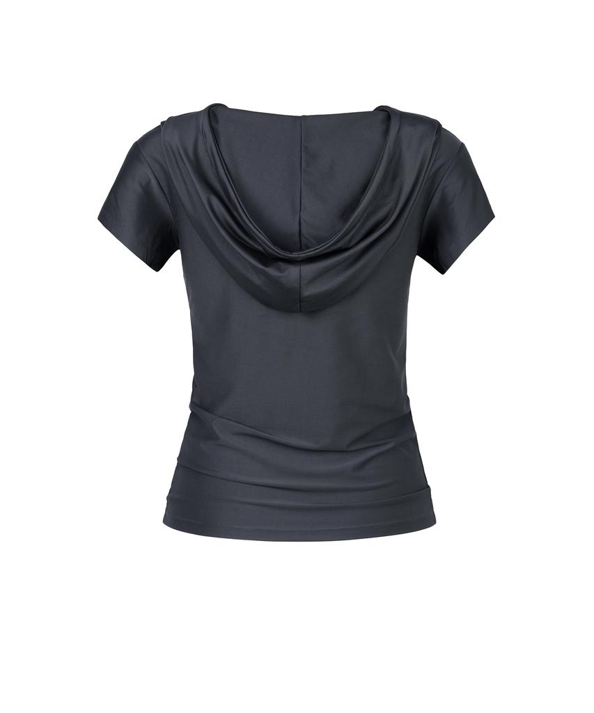 ROCKCAKE Shirring Hoodie Top - Charcoal