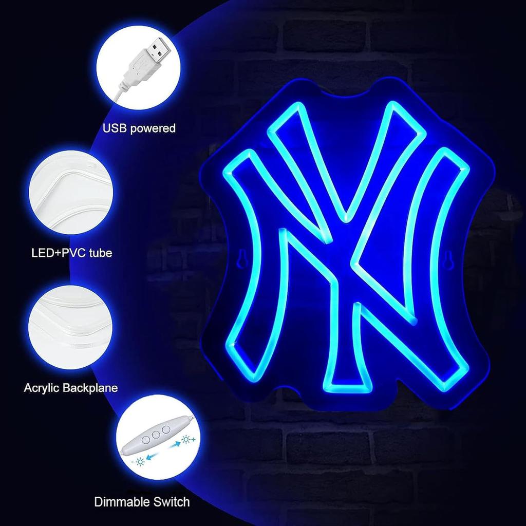 Neon Sign for New York Yankees,Dimmable Sports Team NY Neon Light for Party, Bar, Man Cave,Game Room Decor Man Birthday Gift