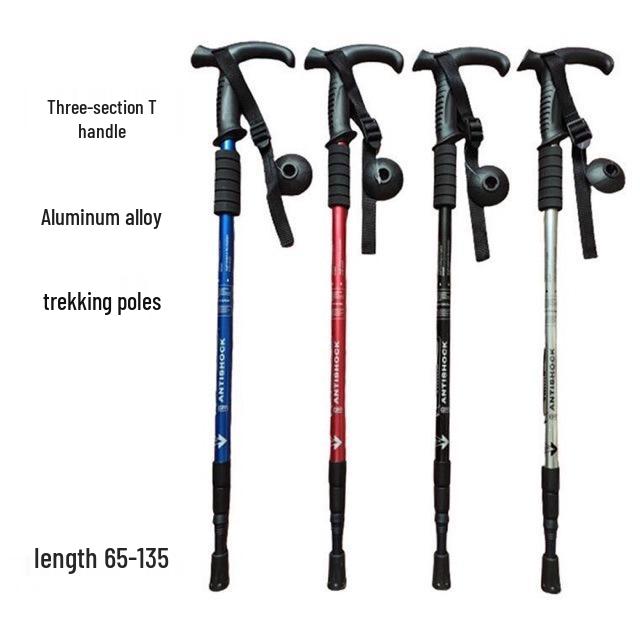Aluminum Alloy Telescopic Trekking Poles with Shock Absorption and T-Handle