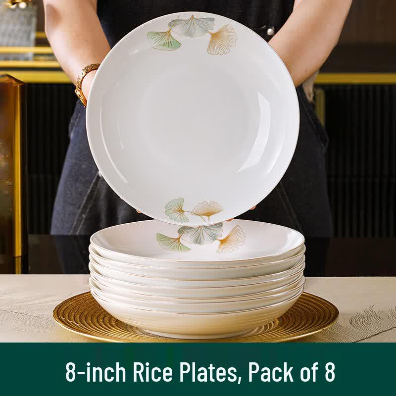 Ruhan Ginkgo Time Ceramic Dinner Plate Set